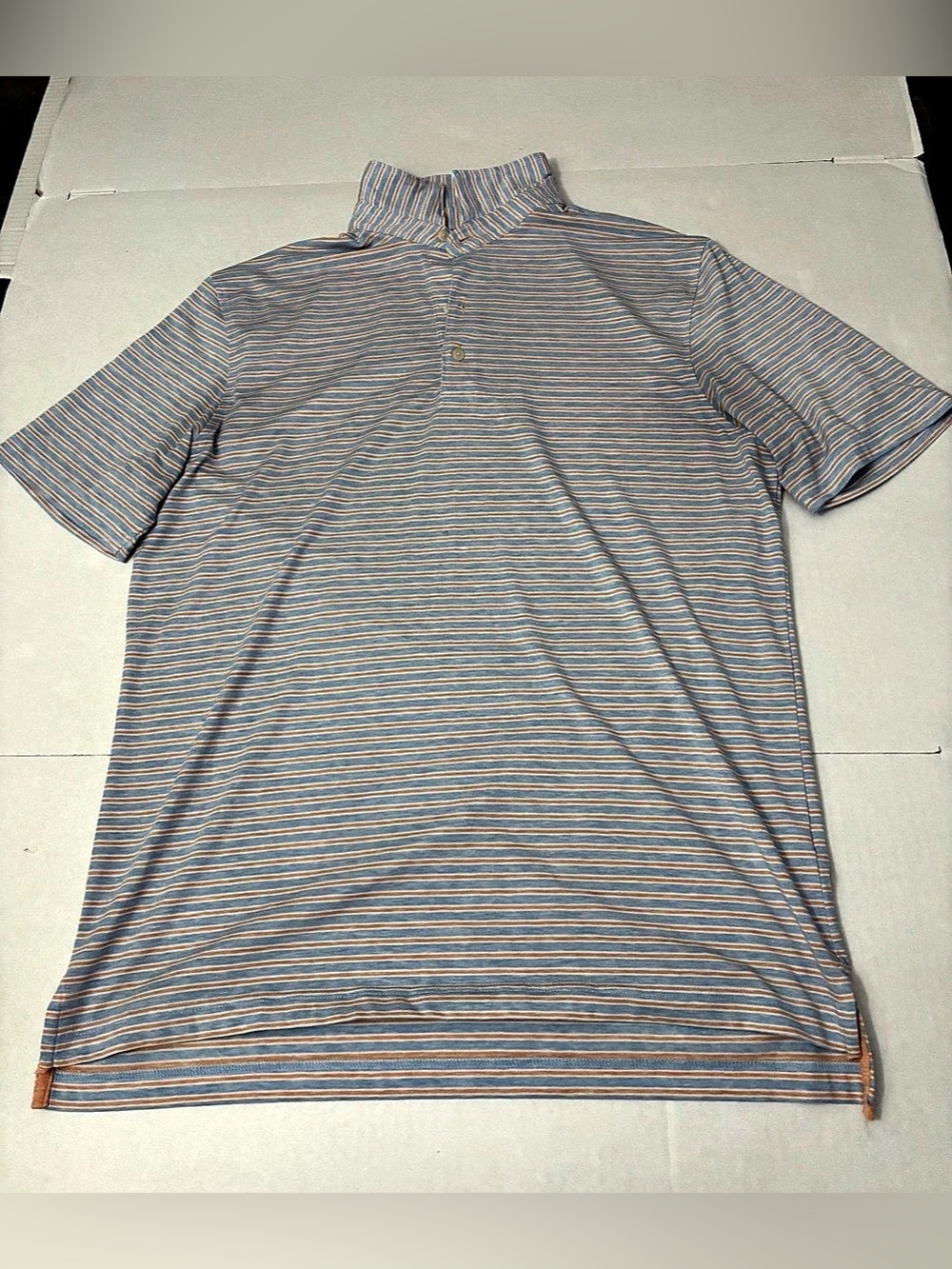 Johnnie-O Striped Polo in Blue & Orange Size Large